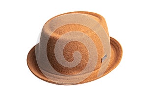 Brown felt Kangol hat isolated on white background