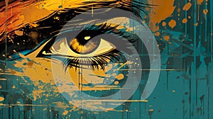 A brown female eye in a picturesque design with copy spaces.