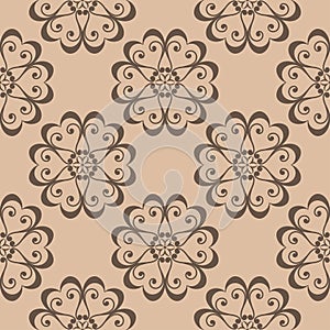 Brown floral seamless design on beige background