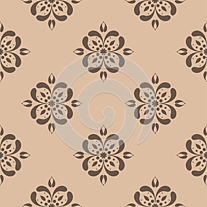 Brown floral seamless design on beige background
