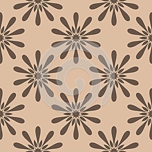 Brown floral seamless design on beige background