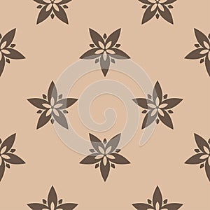 Brown floral seamless design on beige background