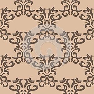 Brown floral seamless design on beige background