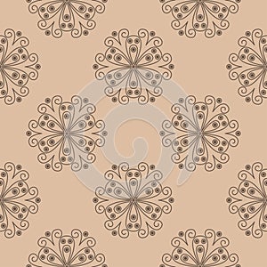 Brown floral seamless design on beige background