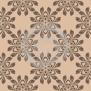 Brown floral seamless design on beige background