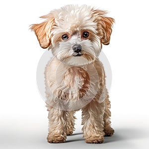 Brown fluffydog stands proud with its sharp snout and big eyes photo