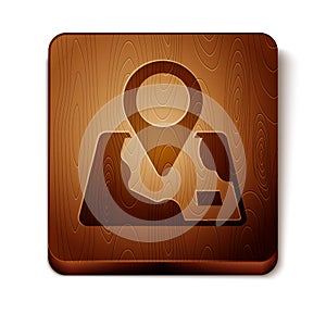 Brown Folded map with location marker icon isolated on white background. Wooden square button. Vector