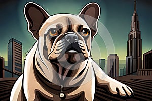 Brown French Bulldogs with urban environments Generative AI