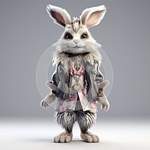 High-quality Fashion Feather Rabbit In Spring Outfit photo