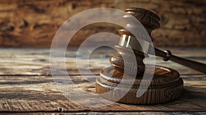 brown gavel on the table on a brown background