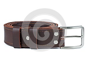 Brown genuine leather men`s belt