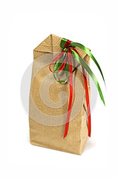 Brown gift bag with ribbons
