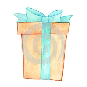 Brown gift box with aqua blue bow for decoration on Birthday.