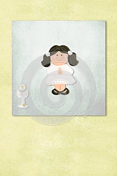 Brown girl first communion invitation card