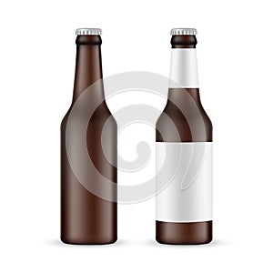 Brown Glass Beer Bottle With Label and Blank Mockup