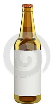 Brown glass beer bottle with a label. Design mockup template