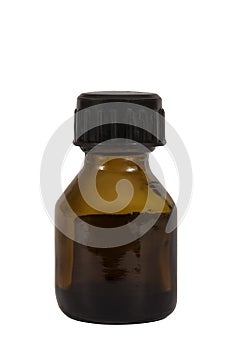 Brown glass bottle with iodine, on white background, isolated