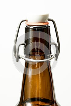 Brown glass bottle and marble cap. Beer bottle