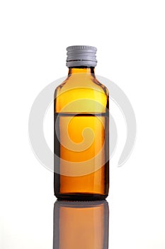 Brown Glass Bottle of Medicine Syrup on white