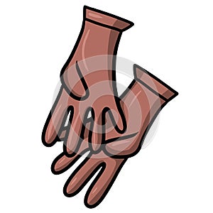 Brown gloves for gardening, vegetable garden, leather gloves for cold weather, vector cartoon illustration