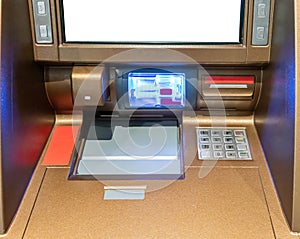 Brown and gole ATM machines. The station automatic machines with LED light
