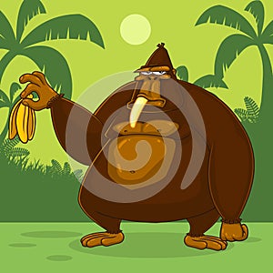 Brown Gorilla Cartoon Character Is Holding A Banana