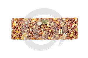 Brown granola bars isolated on white background