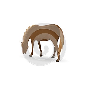 Brown grazing horse isolated image in a flat style. Vector.