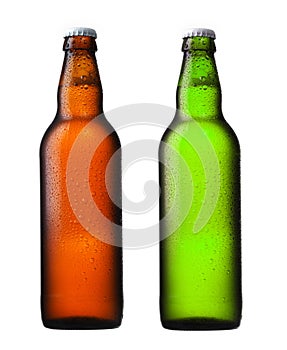 Brown and green beer bottles