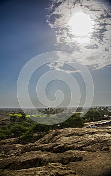 Brown, green, blue and white horizon