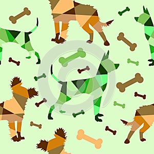 Brown-green geometric silhouettes of dogs