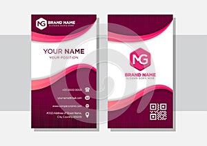 Vertical business card with dark pink background and pink gradient curve shape