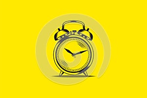 Simple of Hand drawn alarm clock isolated on yellow background.