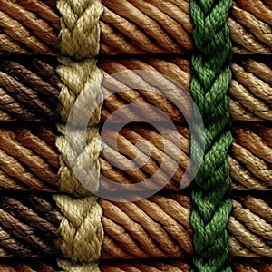 Brown Green Pattern Of Ropes Close Up Very Detailed Tile Seamless Background. Generative AI