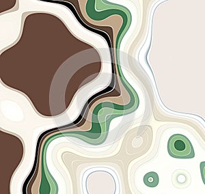 Brown green swirls bright geometries, abstract colorful background