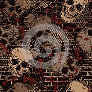 Brown grunge camouflage pattern with human skulls