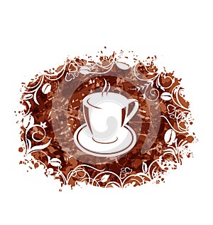 Brown Grungy Banner with Coffee Cup and Beans