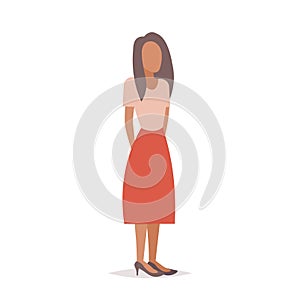 Brown hair businesswoman female boss or secretary office worker elegant business woman standing pose full length cartoon