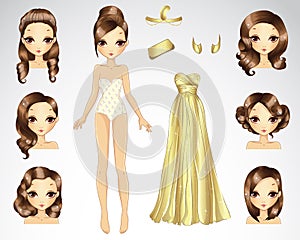 Brown Hair Set For Gold Paper Doll