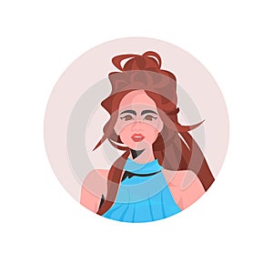 Brown hair young woman profile avatar beautiful girl face female cartoon character portrait