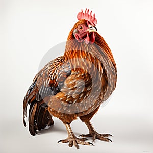 Brown hens isolated on white background, Laying hens farmers concept. generative ai