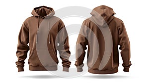 Brown hoodie, front and back view on a white background