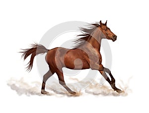 Brown horse running on white background