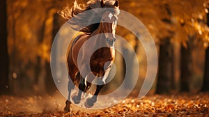 Lively Horse Running In Autumn With Warm Tones photo