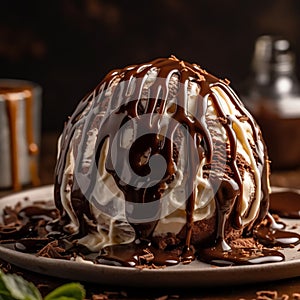 brown ice cream and sweet chocolate on wooden board