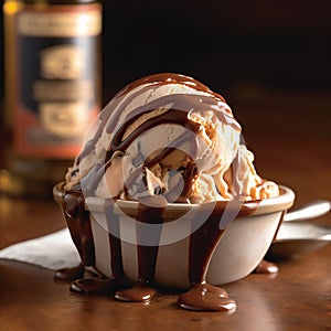 brown ice cream and sweet chocolate on wooden board