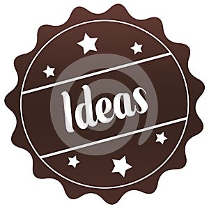 Brown IDEAS stamp on white background.