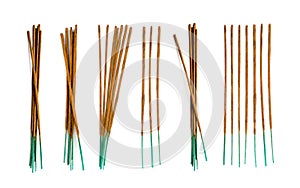 Brown indian incense aroma sticks isolated on white background