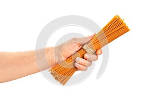 brown integrale spaghetti in hand