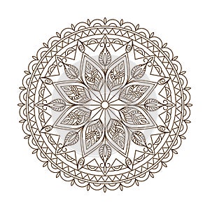 Brown isolated arabesque mandala with leaves